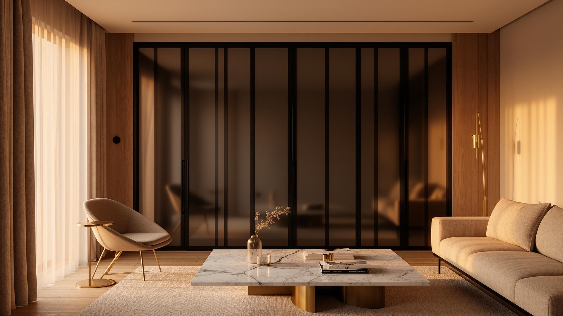 Luxe interieur met stalen deuren en smoked look glas